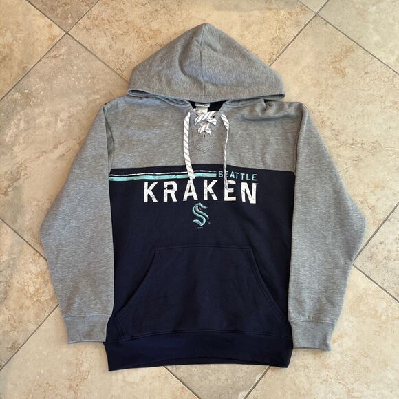 Seattle Kraken Grey Deep Blue Sea Classic Pullover Hoodie Size Medium NHL Hockey - Picture 1 of 7